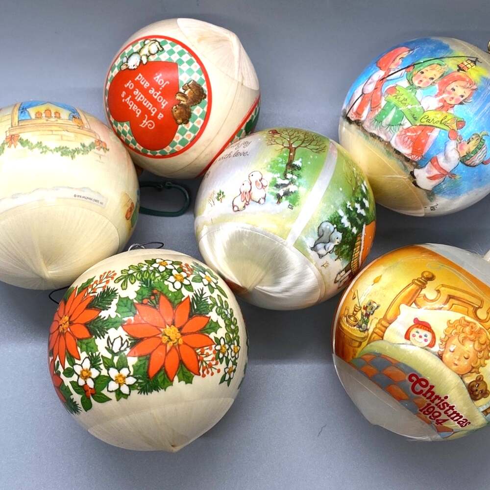 Vintage 1970s/1980s Satin Ball Ornaments Hallmark and More Lot of Six Assorted